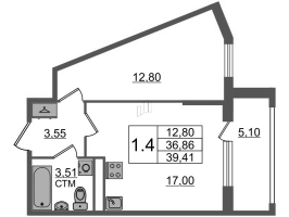 2 ккв (Евро) № 178 Корп.: 4.1 , Секция 6  в ЖК Дворцовый фасад