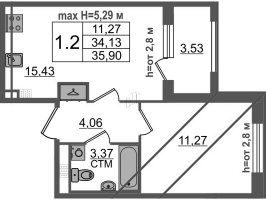 2 ккв (Евро) № 223 Корп.: 4.2 , Секция 5  в ЖК Дворцовый фасад