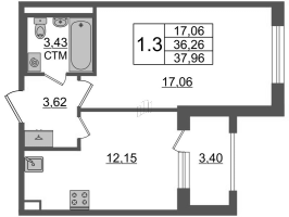 1 ккв № 187 Корп.: 2.1 , Секция 1.5  в ЖК Дворцовый фасад