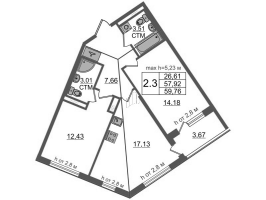 3 ккв (Евро) № 37 Корп.: 3.4 , Секция 2  в ЖК Дворцовый фасад