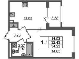 1 ккв № 179 Корп.: 3.1 , Секция 5  в ЖК Дворцовый фасад