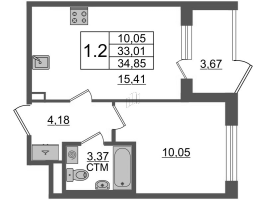 2 ккв (Евро) № 35 Корп.: 3.1 , Секция 2  в ЖК Дворцовый фасад