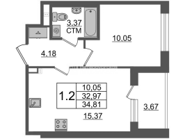 2 ккв (Евро) № 45 Корп.: 3.3 , Секция 2  в ЖК Дворцовый фасад