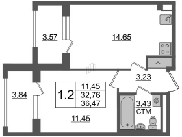 1 ккв № 322 Корп.: 2.2 , Секция 2.2  в ЖК Дворцовый фасад