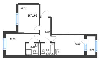 2 ккв № 128 Корп.: 3.3 , Секция 4  в ЖК Дворцовый фасад