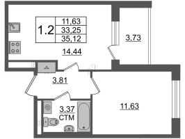 1 ккв № 53 Корп.: 3.1 , Секция 2  в ЖК Дворцовый фасад