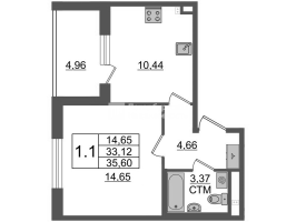 1 ккв № 146 Корп.: 3.1 , Секция 4  в ЖК Дворцовый фасад