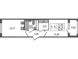 1 ккв № 226 Корп.: 4.3 , Секция 6  в ЖК Дворцовый фасад