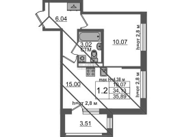 2 ккв (Евро) № 267 Корп.: 4.2 , Секция 6  в ЖК Дворцовый фасад