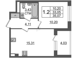 2 ккв (Евро) № 338 Корп.: 2.2 , Секция 2.2  в ЖК Дворцовый фасад