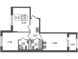 2 ккв № 128 Корп.: 3.2 , Секция 4  в ЖК Дворцовый фасад