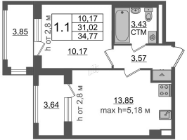1 ккв № 346 Корп.: 2.2 , Секция 2.2  в ЖК Дворцовый фасад