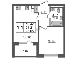 1 ккв № 161 Корп.: 3.1 , Секция 4  в ЖК Дворцовый фасад