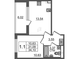 1 ккв № 161 Корп.: 4.3 , Секция 4  в ЖК Дворцовый фасад