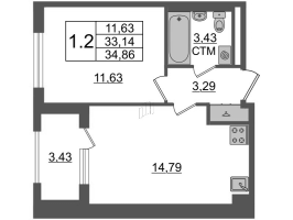 1 ккв № 329 Корп.: 2.2 , Секция 2.2  в ЖК Дворцовый фасад