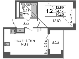 2 ккв (Евро) № 341 Корп.: 2.2 , Секция 2.2  в ЖК Дворцовый фасад