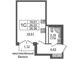 Студия № 166 Корп.: 2.1 , Секция 1.4  в ЖК Дворцовый фасад