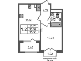 2 ккв (Евро) № 238 Корп.: 4.3 , Секция 6  в ЖК Дворцовый фасад