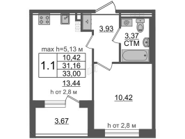 1 ккв № 173 Корп.: 3.1 , Секция 4  в ЖК Дворцовый фасад