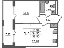 2 ккв (Евро) № 70 Корп.: 5.1 , Секция 3  в ЖК Дворцовый фасад