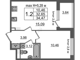 2 ккв (Евро) № 102 Корп.: 5.1 , Секция 3  в ЖК Дворцовый фасад