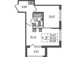 2 ккв (Евро) № 237 Корп.: 4.2 , Секция 6  в ЖК Дворцовый фасад