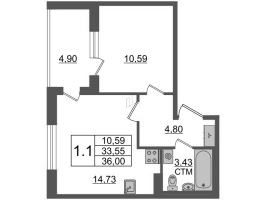 1 ккв № 152 Корп.: 2.1 , Секция 1.4  в ЖК Дворцовый фасад