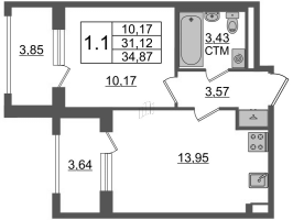 1 ккв № 320 Корп.: 2.2 , Секция 2.2  в ЖК Дворцовый фасад