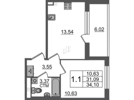 1 ккв № 113 Корп.: 4.3 , Секция 3  в ЖК Дворцовый фасад