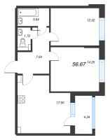 3 ккв (Евро) № 223 Корп.: 1.4 , Секция 5  в ЖК Дворцовый фасад