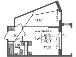 2 ккв (Евро) № 216 Корп.: 4.1 , Секция 6  в ЖК Дворцовый фасад