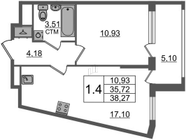 2 ккв (Евро) № 285 Корп.: 4.1 , Секция 8  в ЖК Дворцовый фасад