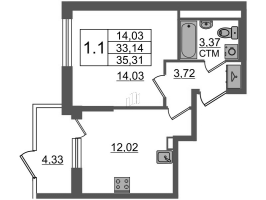 1 ккв № 153 Корп.: 3.3 , Секция 5  в ЖК Дворцовый фасад