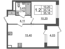 2 ккв (Евро) № 306 Корп.: 2.2 , Секция 2.2  в ЖК Дворцовый фасад