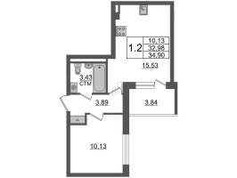 2 ккв (Евро) № 372 Корп.: 2.2 , Секция 2.3  в ЖК Дворцовый фасад