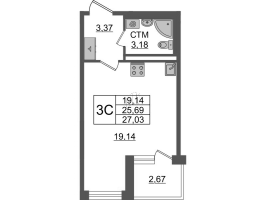 Студия № 112 Корп.: 2.1 , Секция 1.3  в ЖК Дворцовый фасад