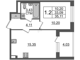 2 ккв (Евро) № 325 Корп.: 2.2 , Секция 2.2  в ЖК Дворцовый фасад