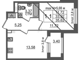 1 ккв № 225 Корп.: 4.2 , Секция 5  в ЖК Дворцовый фасад