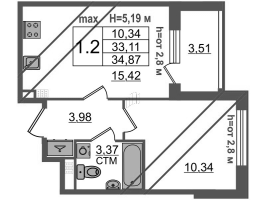 2 ккв (Евро) № 63 Корп.: 4.1 , Секция 2  в ЖК Дворцовый фасад