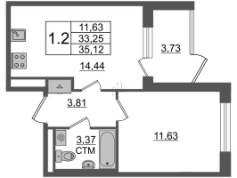 1 ккв № 41 Корп.: 3.2 , Секция 2  в ЖК Дворцовый фасад