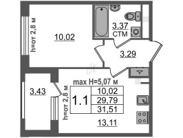 1 ккв № 480 Корп.: 4.1 , Секция 12  в ЖК Дворцовый фасад