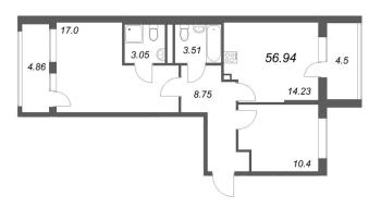 2 ккв № 33 Корп.: 3.3 , Секция 1  в ЖК Дворцовый фасад