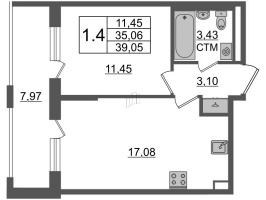 2 ккв (Евро) № 307 Корп.: 2.2 , Секция 2.2  в ЖК Дворцовый фасад