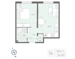 2 ккв (Евро) № 3 Корп.: 1 , Секция 1  в ЖК Дыбенко Парк