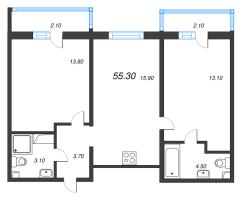 3 ккв (Евро) № 955 Корп.: 1 , Секция 3  в ЖК Дыбенко Парк