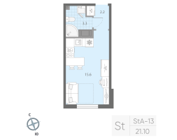 Студия № 415 Корп.: 1 , Секция 2  в ЖК Дыбенко Парк