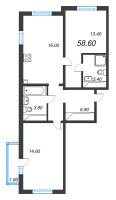 3 ккв (Евро) № 320 Корп.: 1 , Секция 1  в ЖК Дыбенко Парк