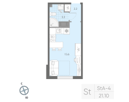 Студия № 150 Корп.: 1 , Секция 1  в ЖК Дыбенко Парк