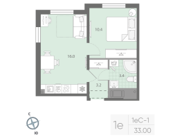 2 ккв (Евро) № 22 Корп.: 1 , Секция 1  в ЖК Дыбенко Парк