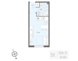Студия № 12 Корп.: 1 , Секция 1  в ЖК Дыбенко Парк
